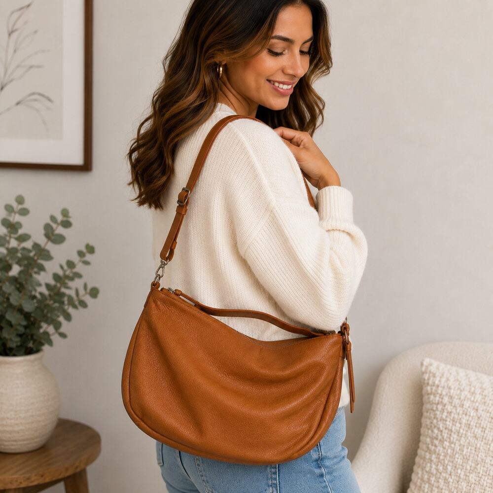 Giulia Massari Cognac Leather Hobo Shoulder Bag NWT Slouchy Purse